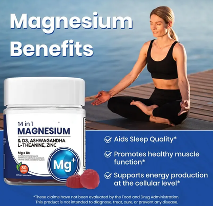 14-in-1 Magnesium Gummies – with Ashwagandha, L-Theanine, Vitamin D3 & Zinc