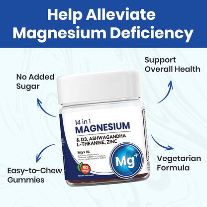 14-in-1 Magnesium Gummies – with Ashwagandha, L-Theanine, Vitamin D3 & Zinc