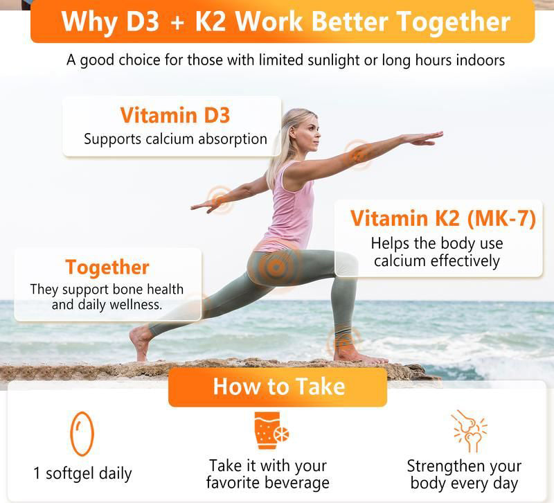 VEV Vitamin D3 K2 10000 IU, 300 Virgin Coconut Oil Softgels, 2 in 1 Vitamins Supplement D & K