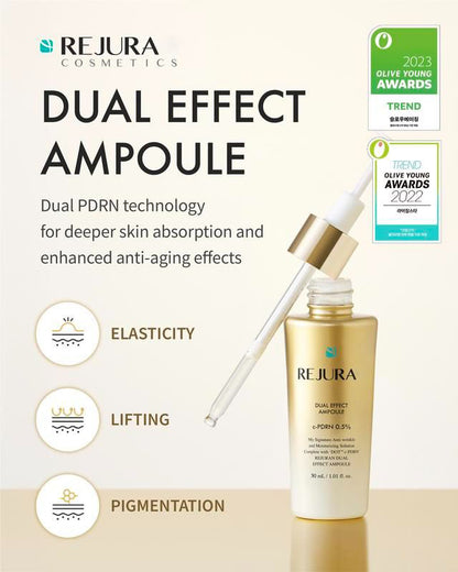 REJURA Dual Effect Ampoule, DOT DUAL c-PDRN - Rejuvenating Face Serum for Radient Glass Skin, Wrinkle and Fine Line Treatment, Firming, and Deep Hydration, Korean Skincare