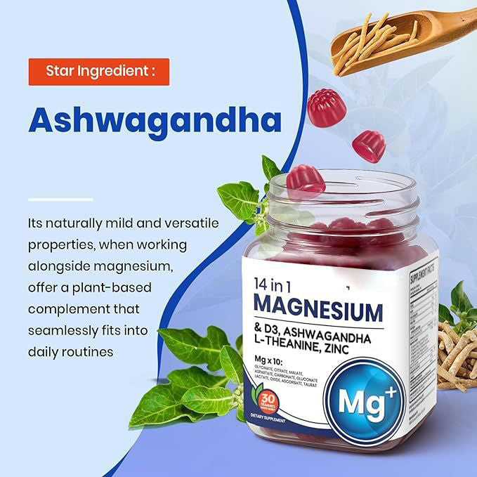 14-in-1 Magnesium Gummies – with Ashwagandha, L-Theanine, Vitamin D3 & Zinc