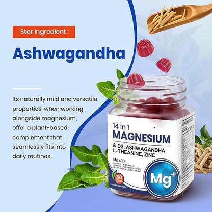14-in-1 Magnesium Gummies – with Ashwagandha, L-Theanine, Vitamin D3 & Zinc