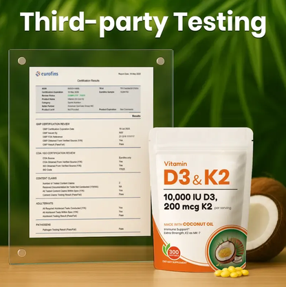 VEV Vitamin D3 K2 10000 IU, 300 Virgin Coconut Oil Softgels, 2 in 1 Vitamins Supplement D & K