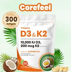 VEV Vitamin D3 K2 10000 IU, 300 Virgin Coconut Oil Softgels, 2 in 1 Vitamins Supplement D & K